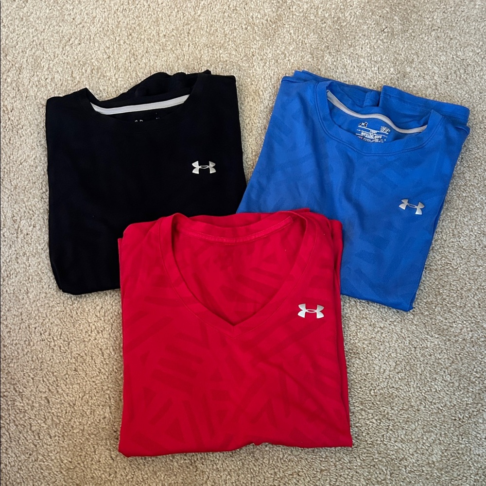 Under Armour Trio: Black, Blue, and Red Tees